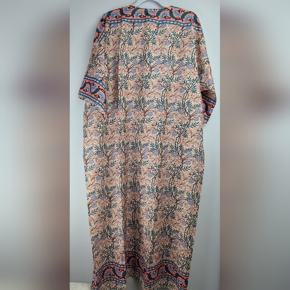 Urban Lux pink floral maxi 3/4 sleeve open boho relaxed fit NWT kimono, O/S - Picture 2 of 7